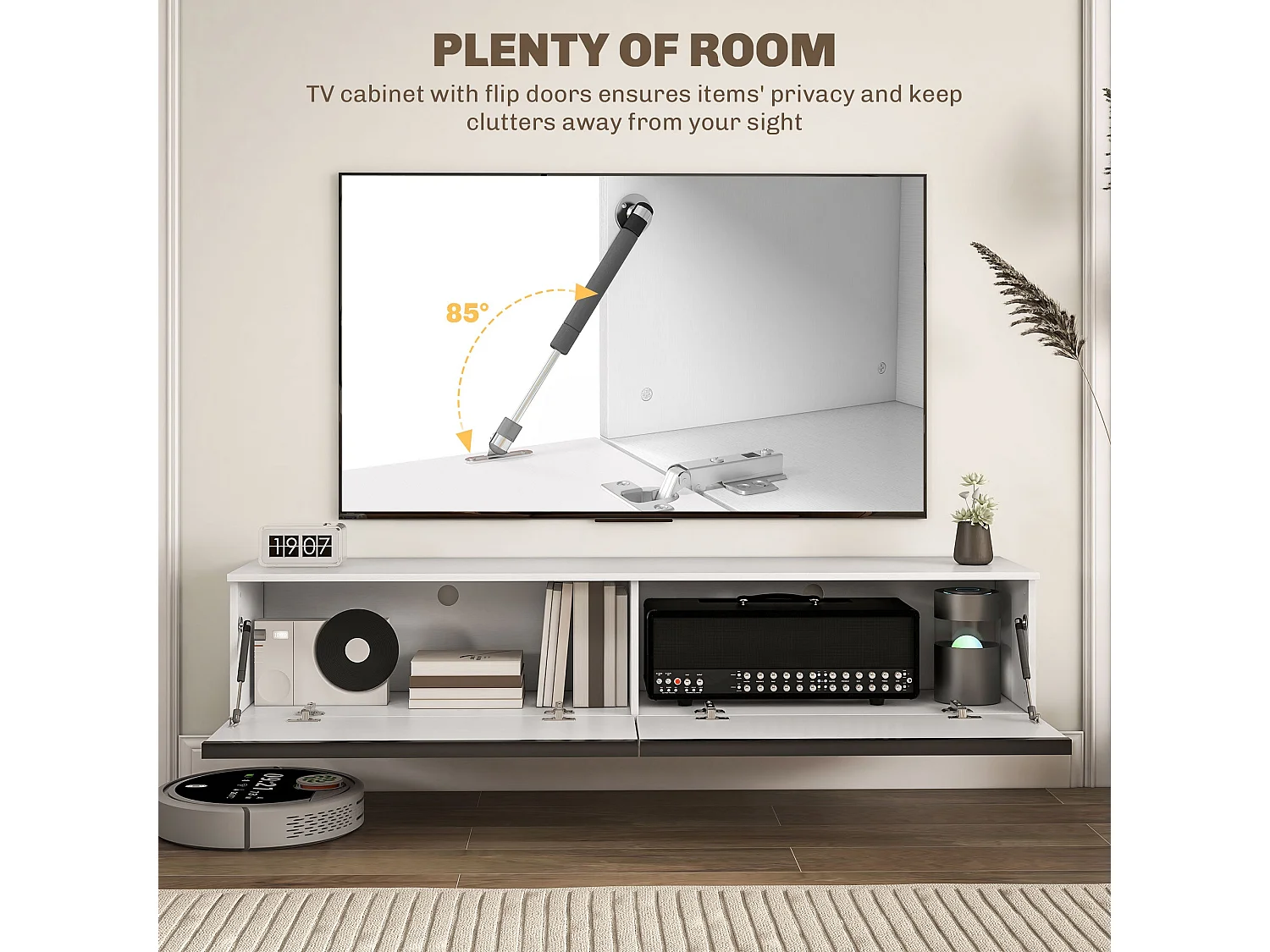 Disa 160cm High Gloss White Floating TV Cabinet Fits Up to 70 inch Screens