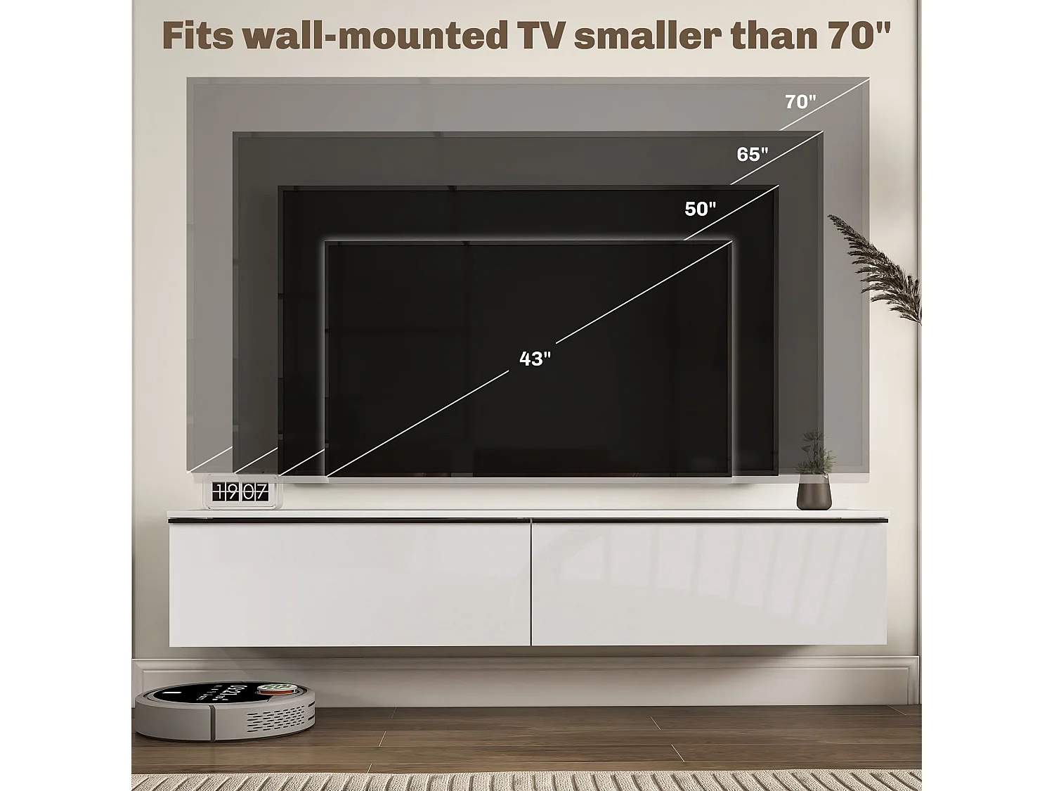 Disa 160cm High Gloss White Floating TV Cabinet Fits Up to 70 inch Screens