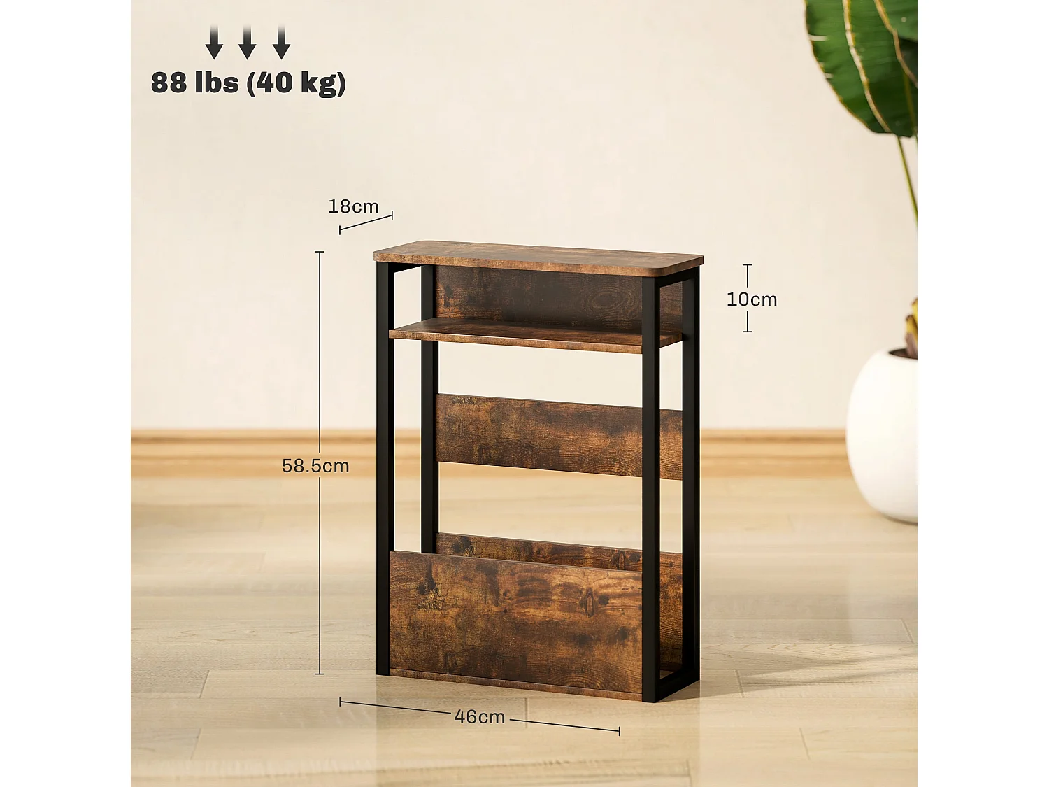 Novizi Industrial Side Table Black Metal Frame Rustic Brown Wood Effect