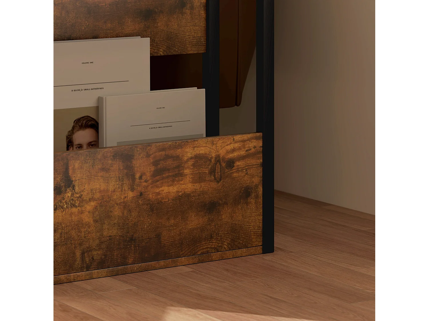 Novizi Industrial Side Table Black Metal Frame Rustic Brown Wood Effect