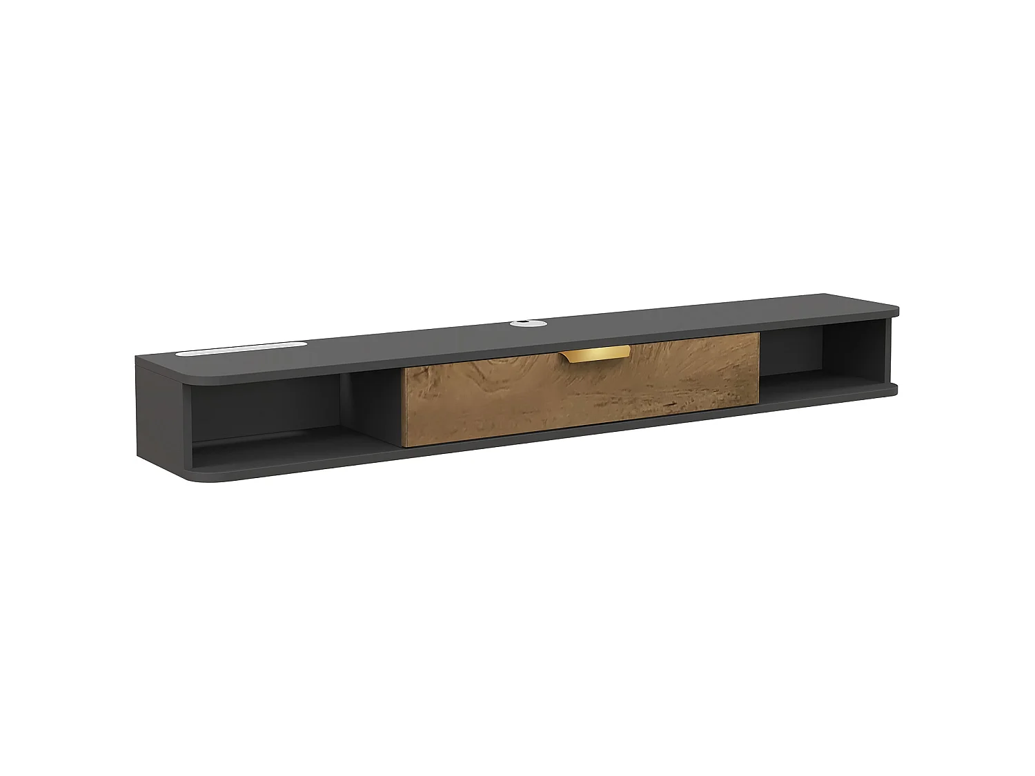 Nova 140cm Floating TV Stand Charcoal Grey with Natural Wood Effect Panel and Storage