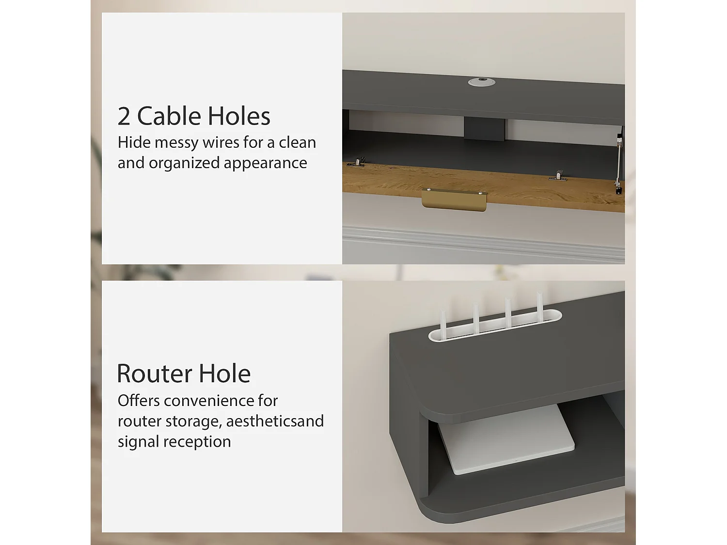 Nova 140cm Floating TV Stand Charcoal Grey with Natural Wood Effect Panel and Storage