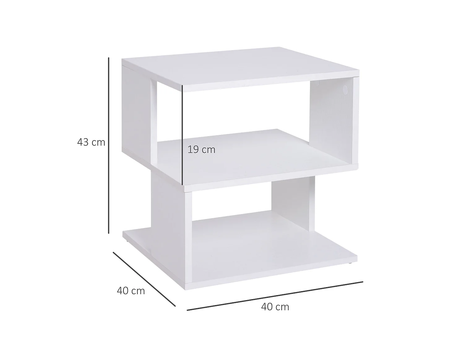 Masevi White Square Side Table with 2 Tier Storage
