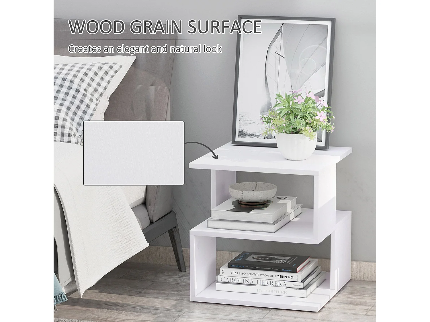 Masevi White Square Side Table with 2 Tier Storage