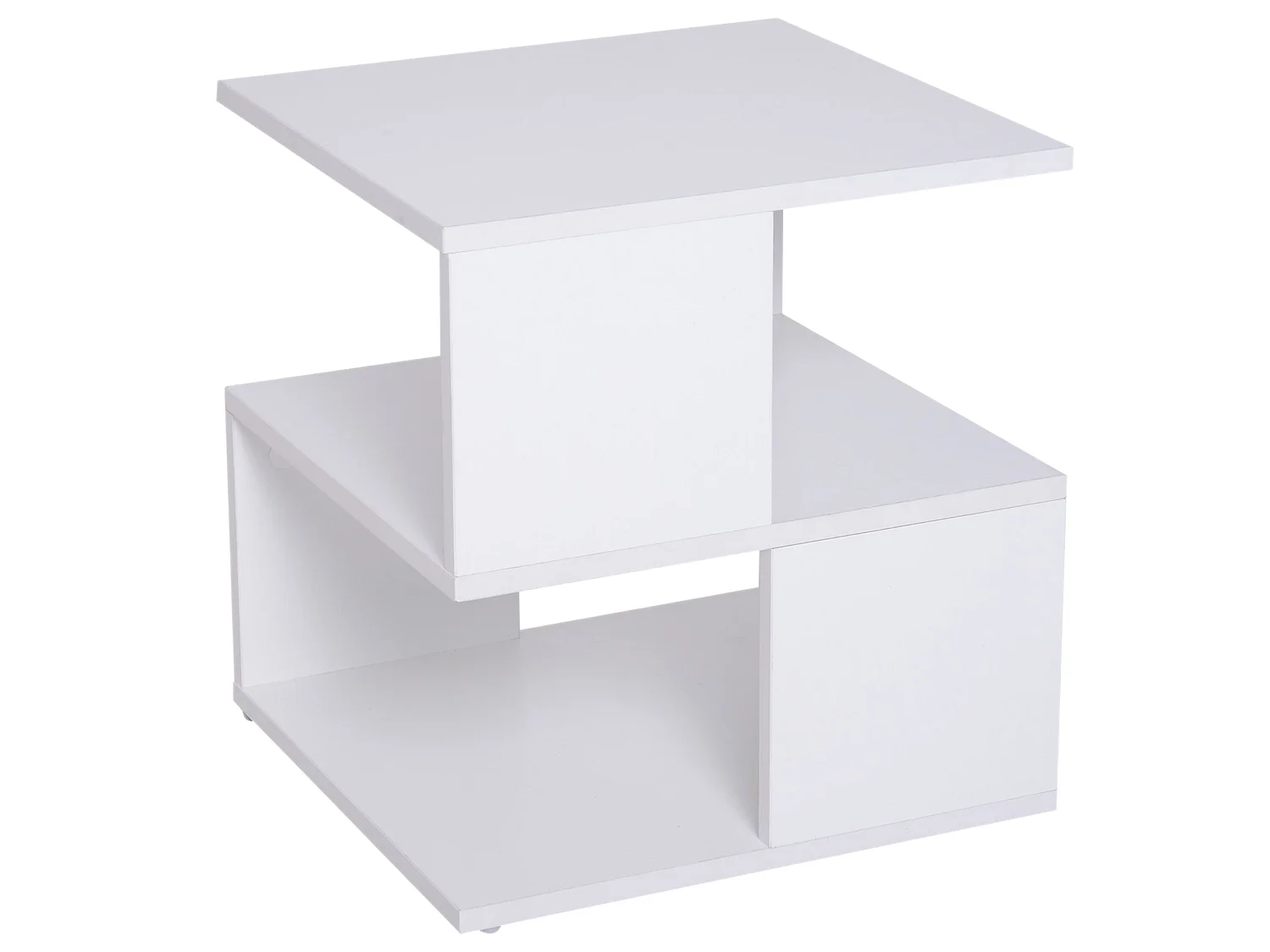 Masevi White Square Side Table with 2 Tier Storage