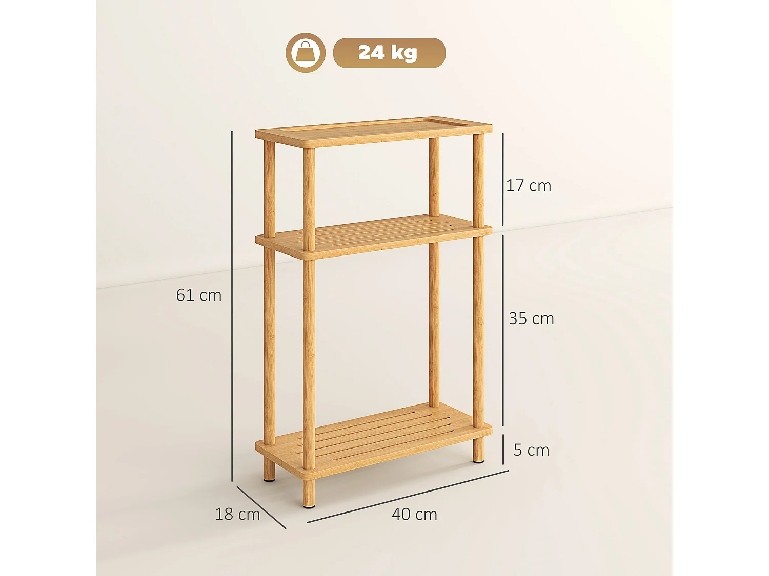 Neliyo Bamboo 3 Tier Slim Side Table 40x18x61cm Natural Nordic Style