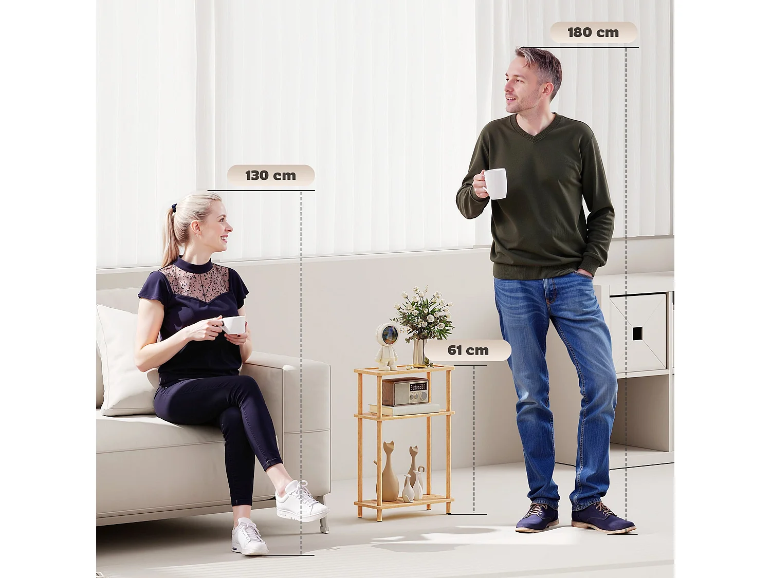 Neliyo Bamboo 3 Tier Slim Side Table 40x18x61cm Natural Nordic Style