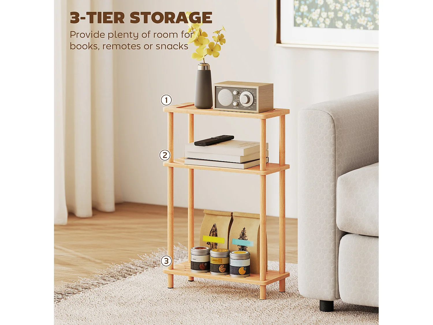 Neliyo Bamboo 3 Tier Slim Side Table 40x18x61cm Natural Nordic Style
