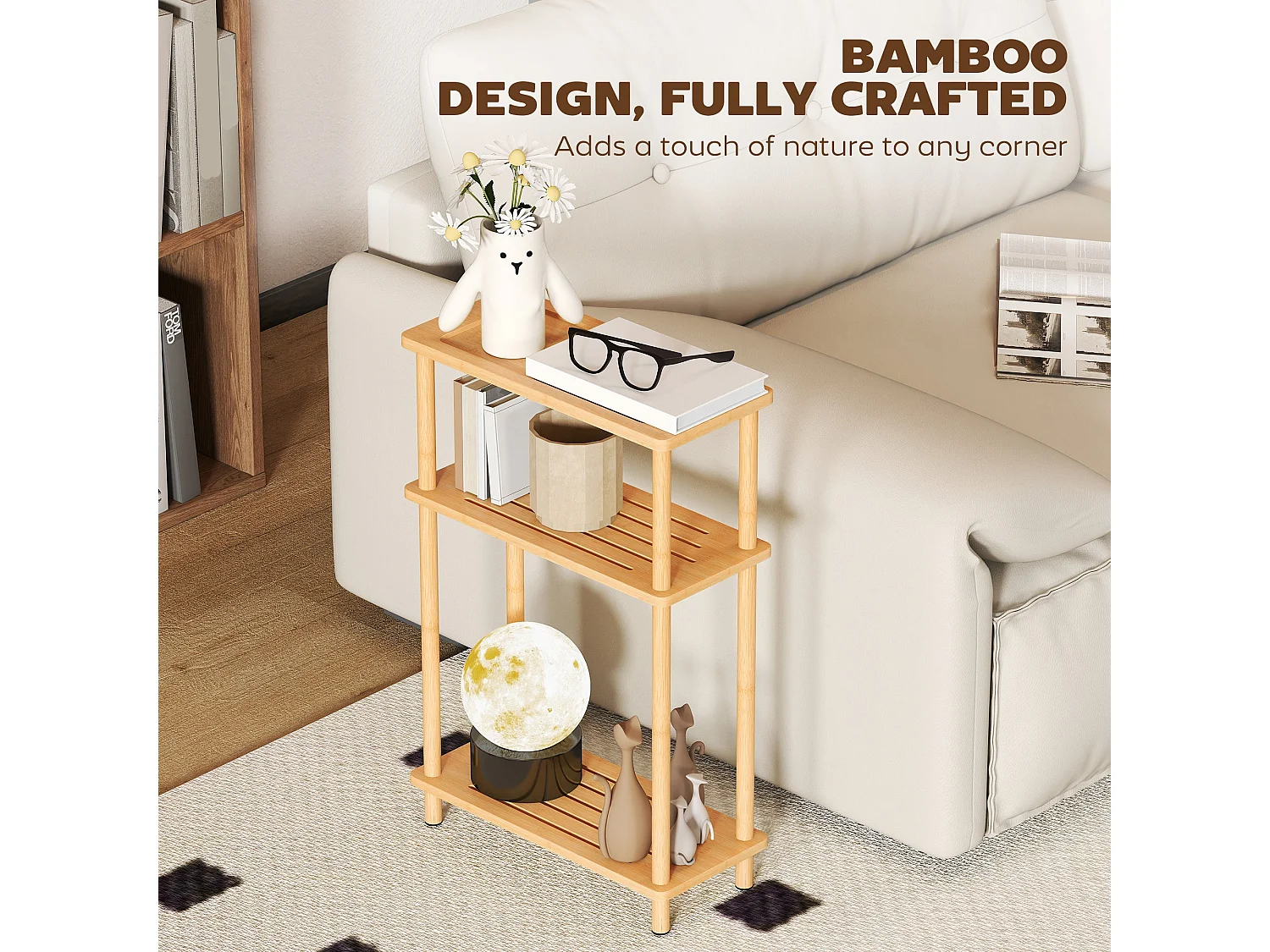 Neliyo Bamboo 3 Tier Slim Side Table 40x18x61cm Natural Nordic Style