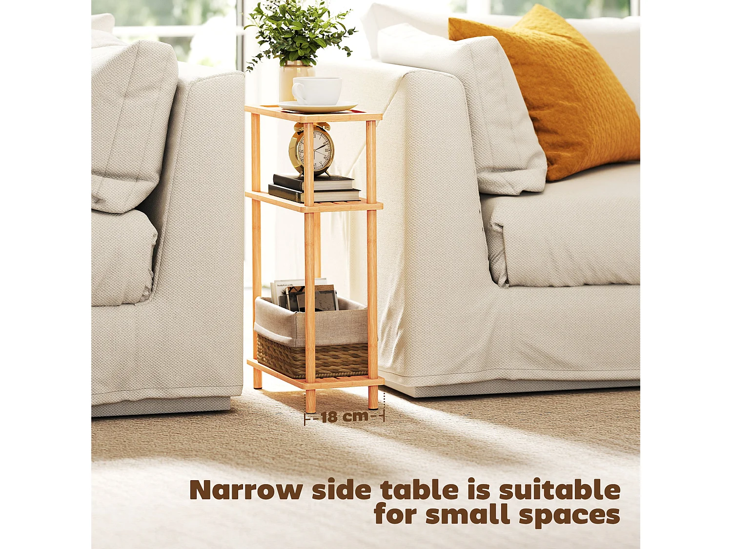 Neliyo Bamboo 3 Tier Slim Side Table 40x18x61cm Natural Nordic Style