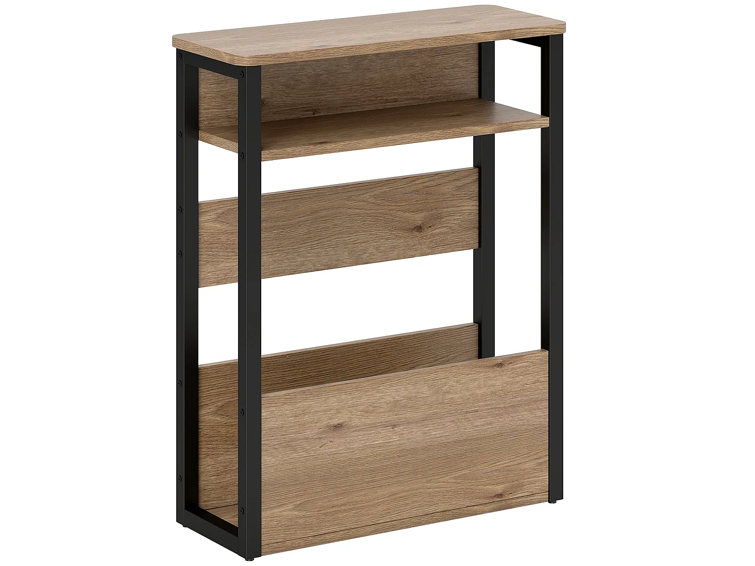 Neleke Industrial Side Table Walnut Brown Wood Effect Top Black Metal Frame