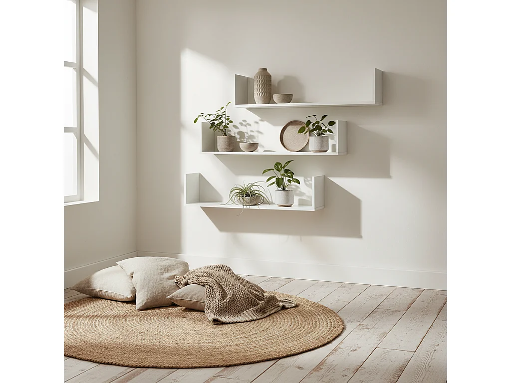 Yosatoli Set of 3 White U Shaped Floating Shelves 80cm