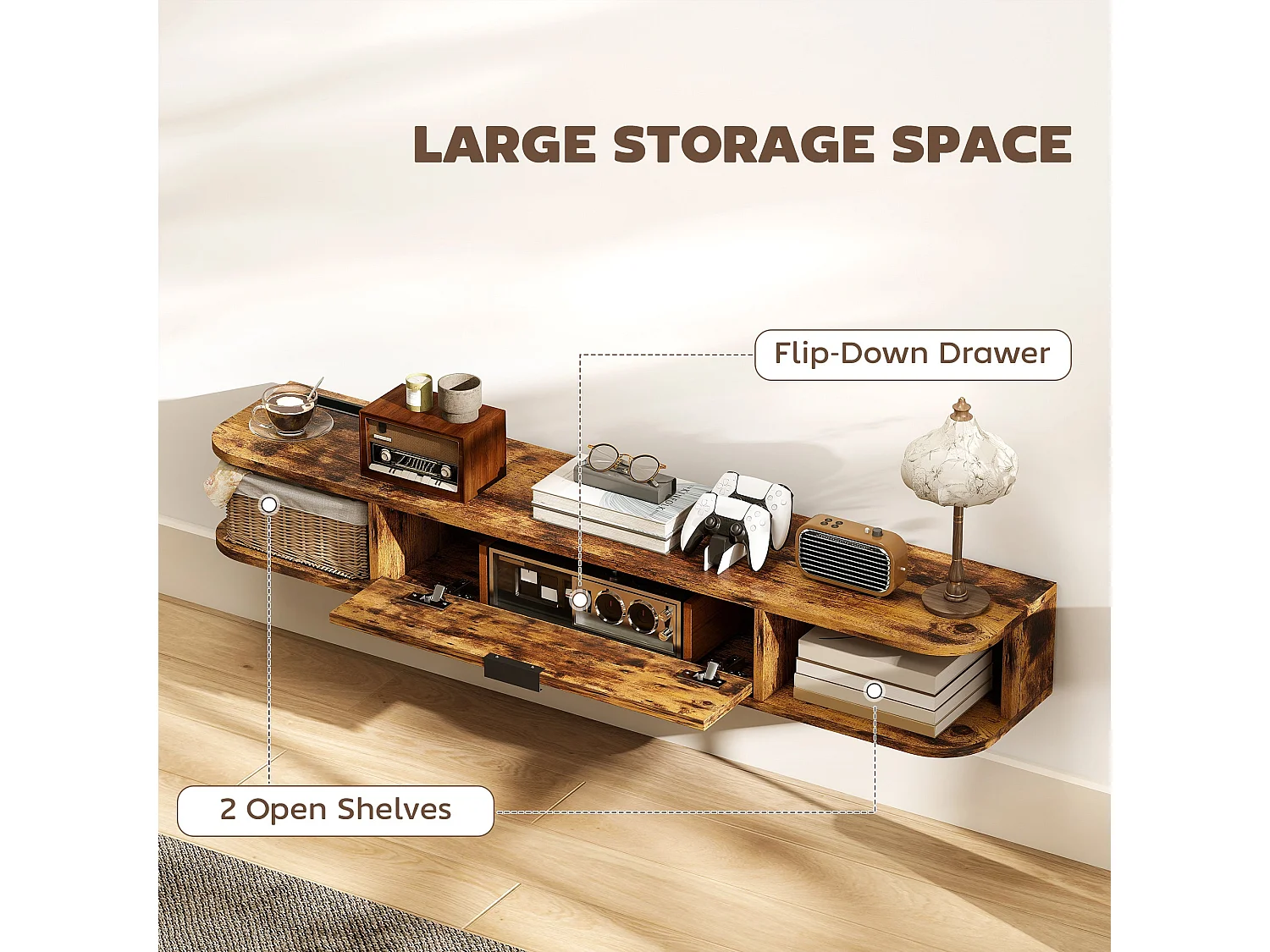 Avamoro 120cm Rustic Brown Floating TV Unit Fits Up to 50" Screens