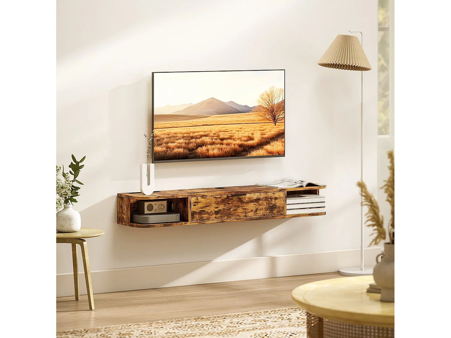 Avamoro 120cm Rustic Brown Floating TV Unit Fits Up to 50" Screens