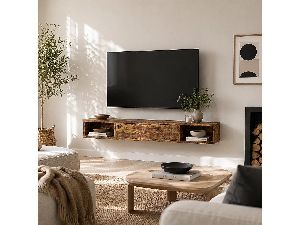 Avamoro 120cm Rustic Brown Floating TV Unit Fits Up to 50" Screens