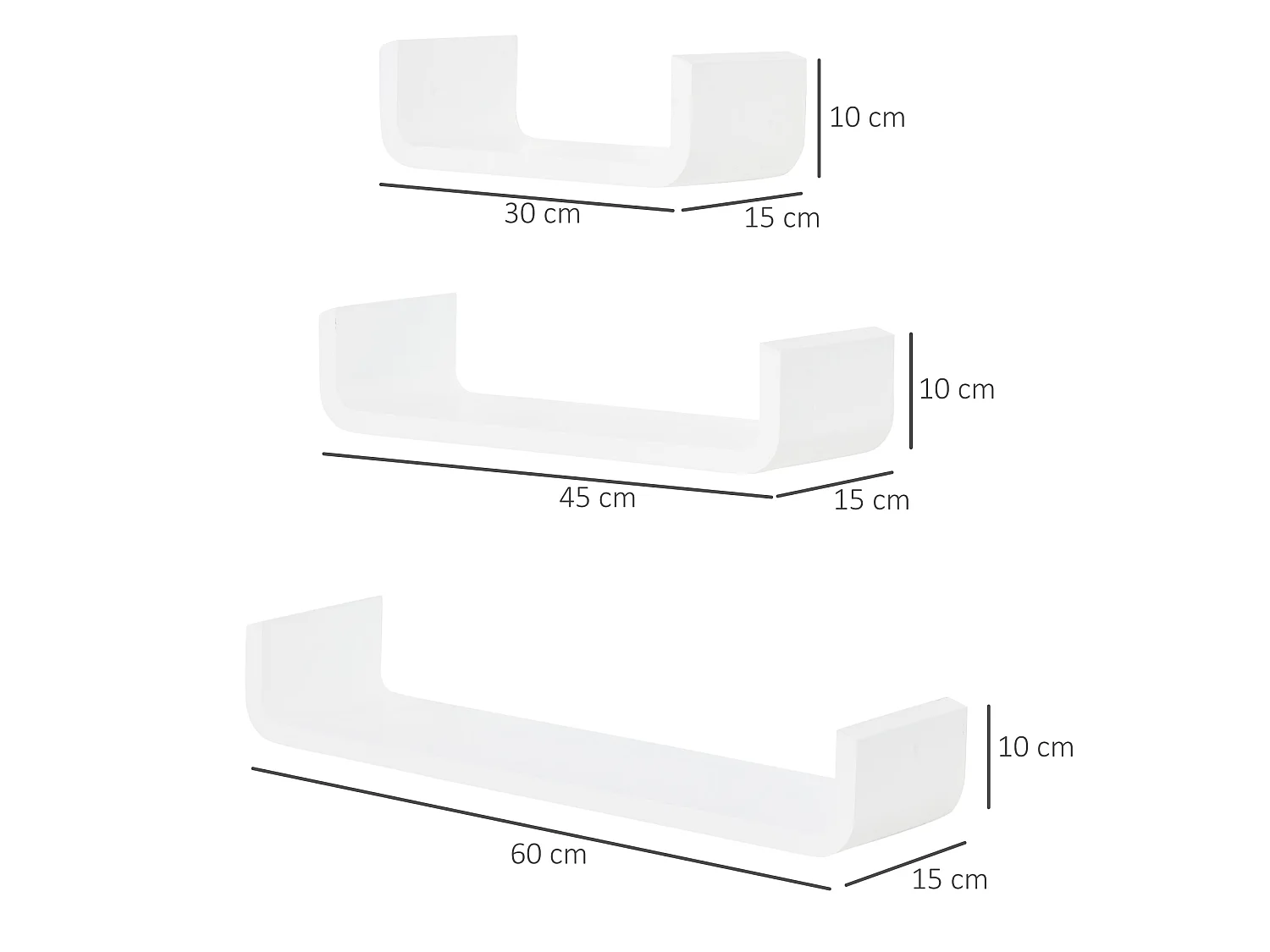 Rasudi Set of 3 White Floating Wall Shelves with Hidden Mounting