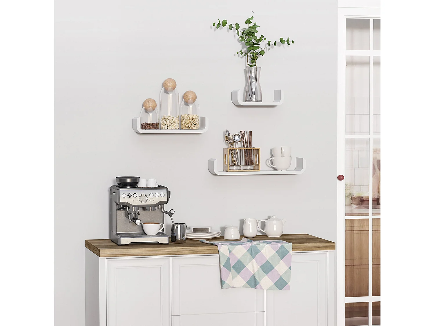 Rasudi Set of 3 White Floating Wall Shelves with Hidden Mounting