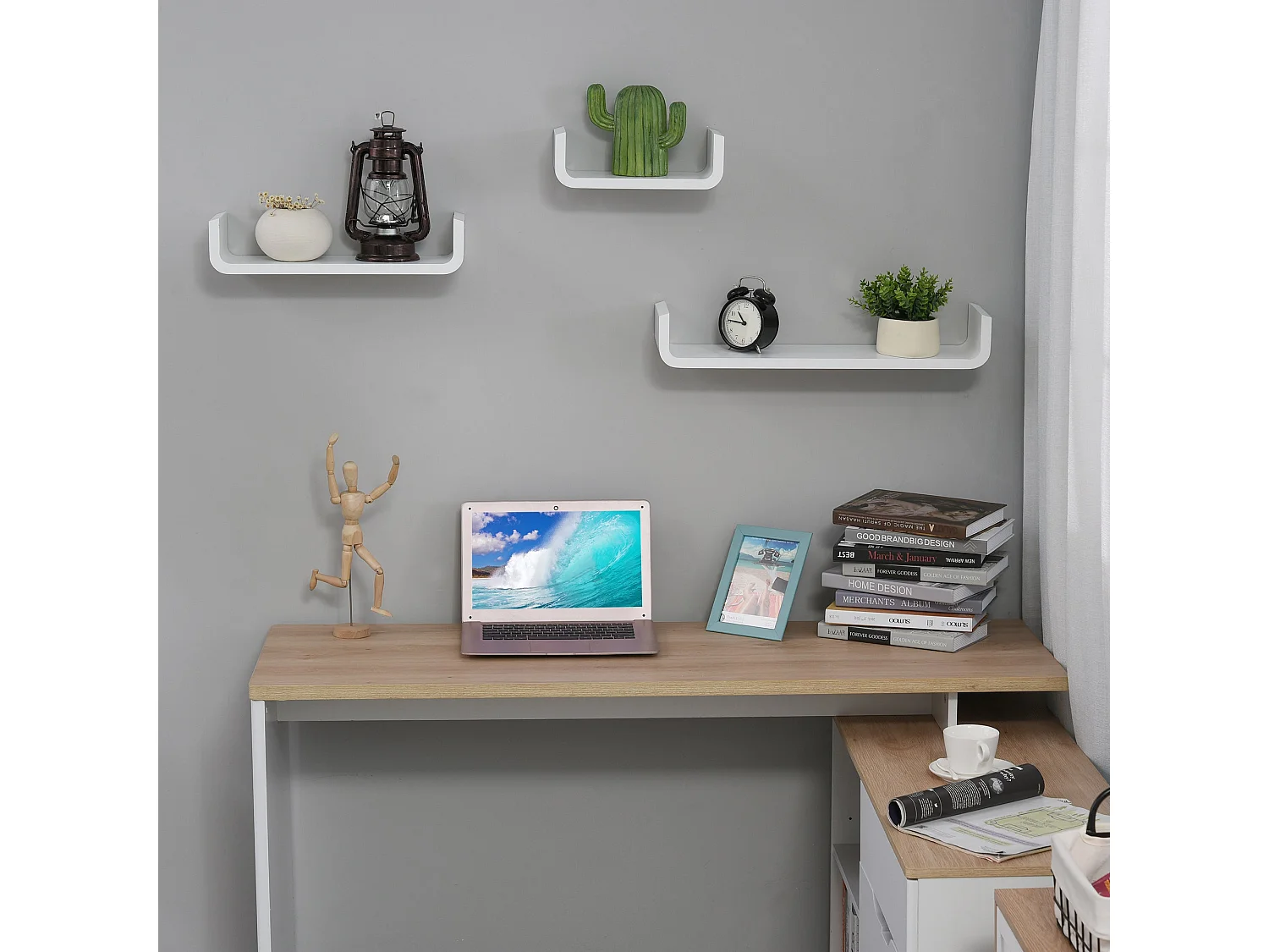 Rasudi Set of 3 White Floating Wall Shelves with Hidden Mounting