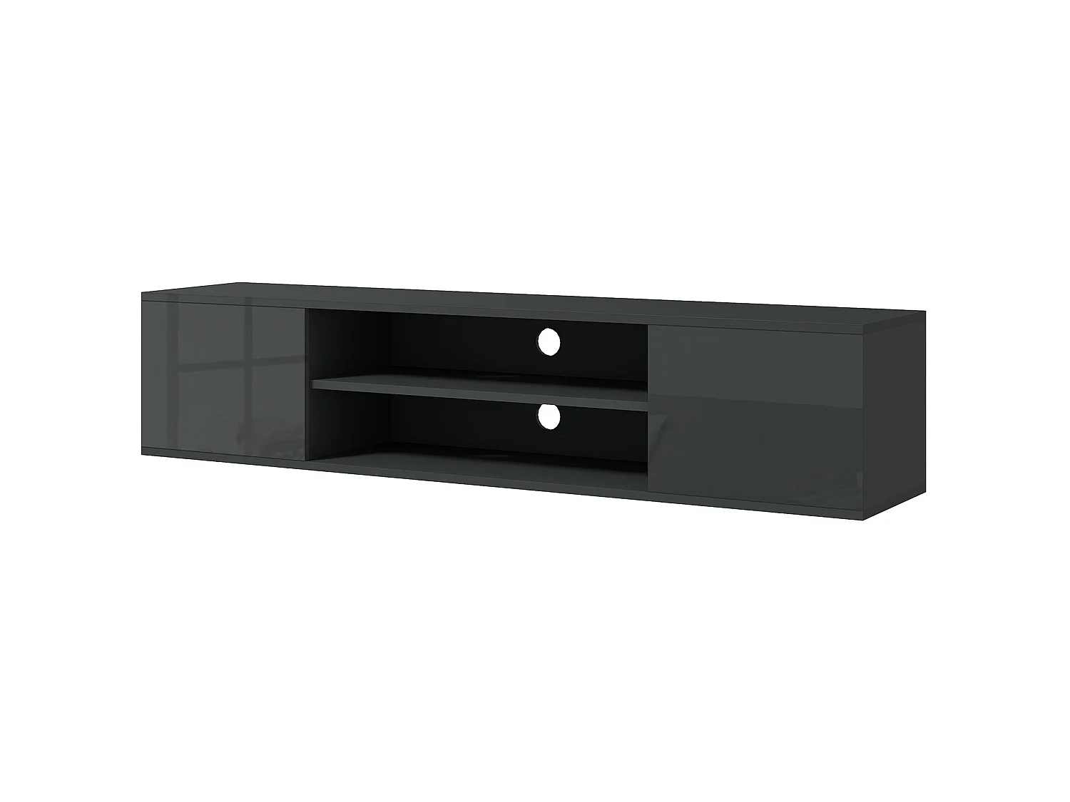 Minoco Grey High Gloss Floating TV Stand with Shelves and Doors Fits Up to 60"