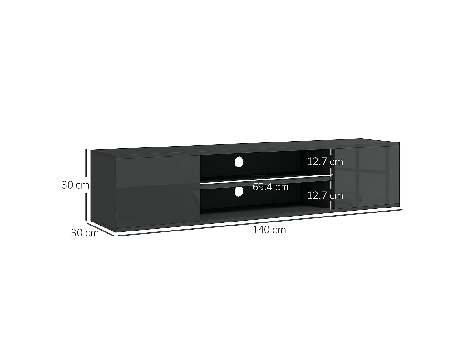 Minoco Grey High Gloss Floating TV Stand with Shelves and Doors Fits Up to 60"
