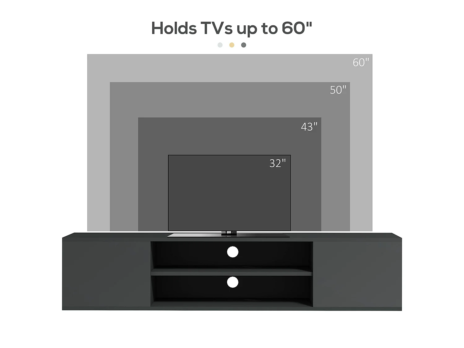 Minoco Grey High Gloss Floating TV Stand with Shelves and Doors Fits Up to 60"
