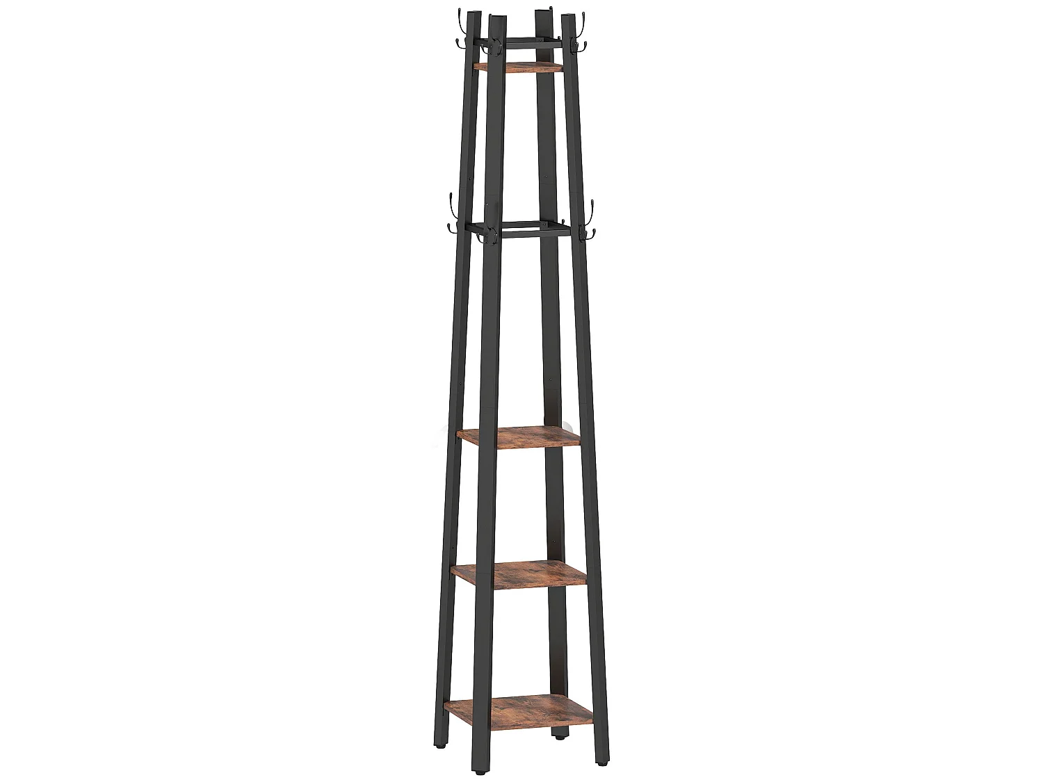 Kareva Industrial Coat Stand with 4 Shelves and 8 Hooks Brown and Black