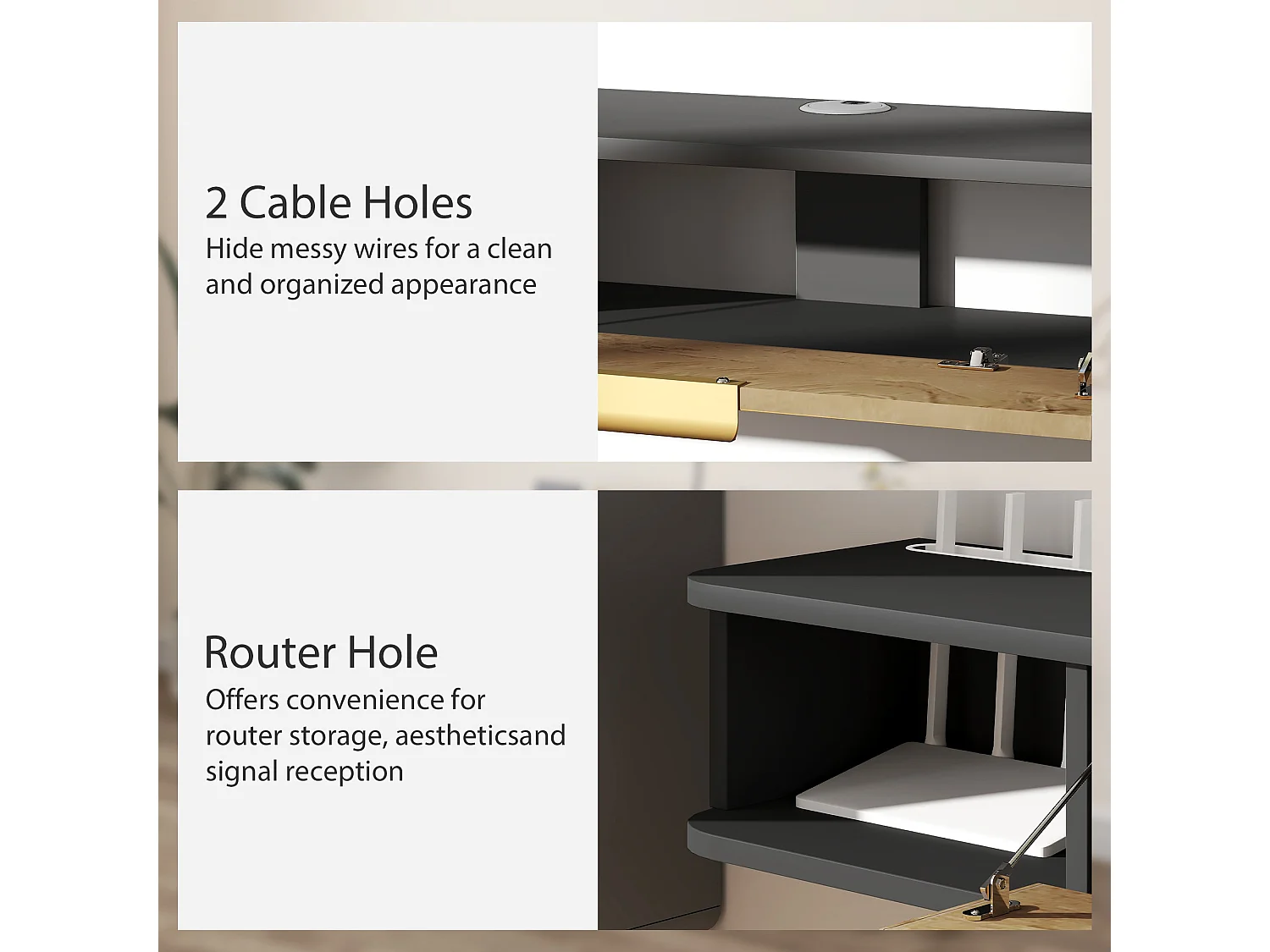 Nova 120cm Charcoal Grey and Natural Wood Effect Floating TV Stand with Storage