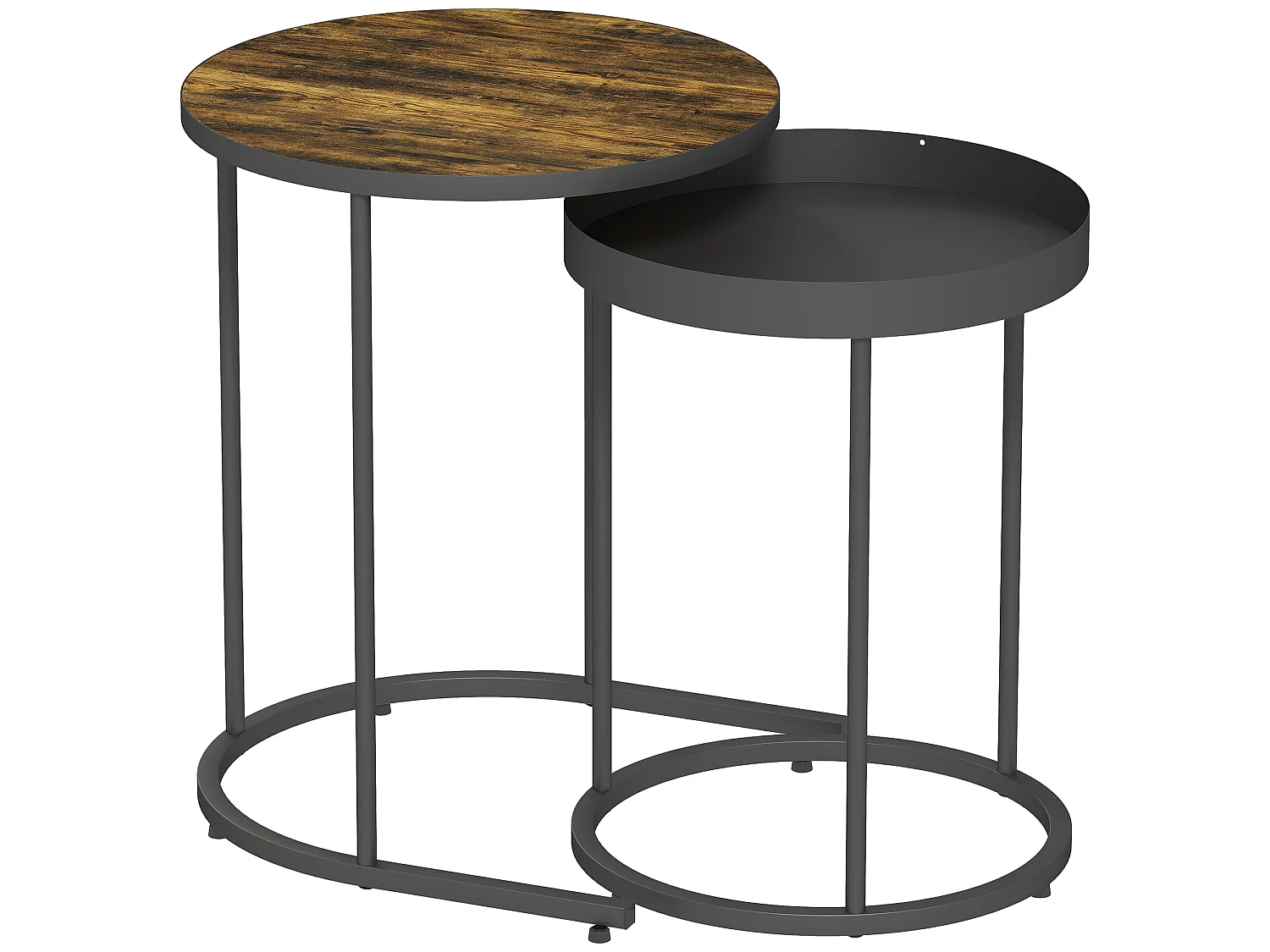 Renovi Set of 2 Square Metal and MDF Nesting Tables Rustic Brown and Black