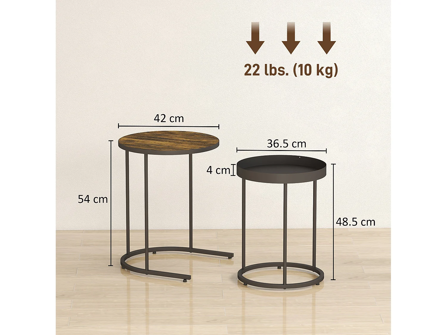 Renovi Set of 2 Square Metal and MDF Nesting Tables Rustic Brown and Black