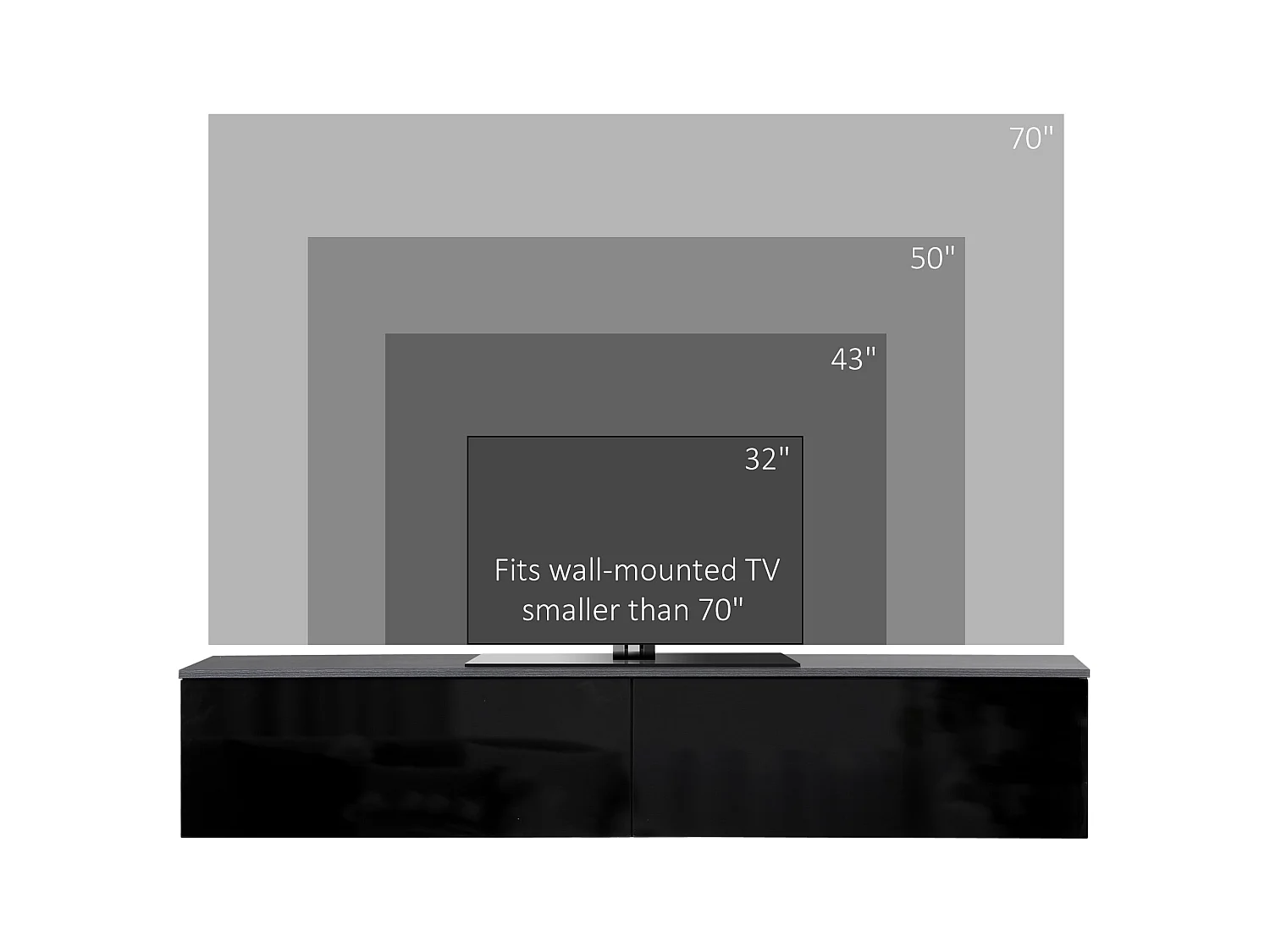 Elkaro High Gloss Grey and Black Floating TV Cabinet with 2 Cupboards for TVs up to 70 inches