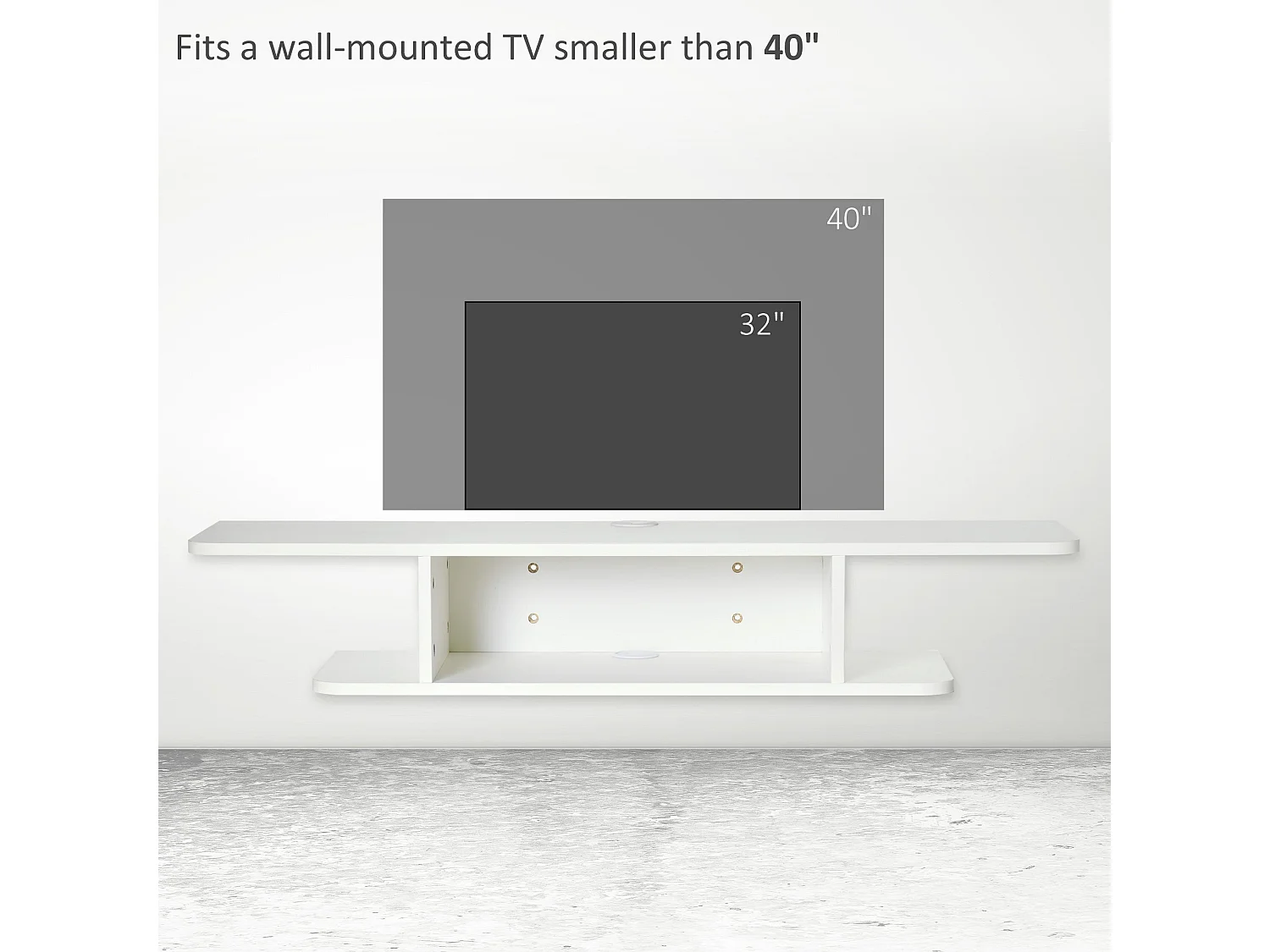 Kere White Floating TV Unit Melamine Particle Board Cable Grommet Fits Up to 40 inch Screens
