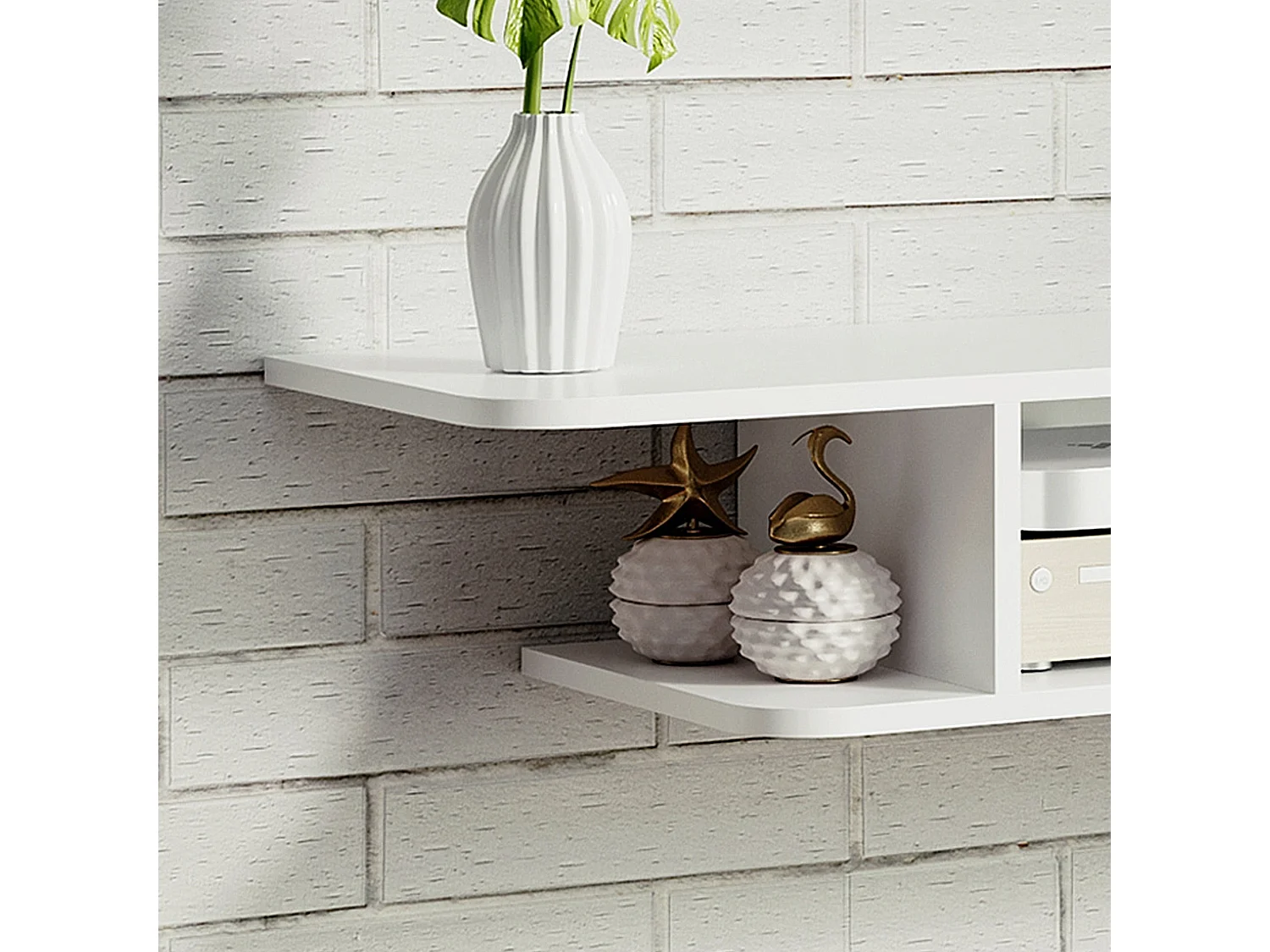 Kere White Floating TV Unit Melamine Particle Board Cable Grommet Fits Up to 40 inch Screens