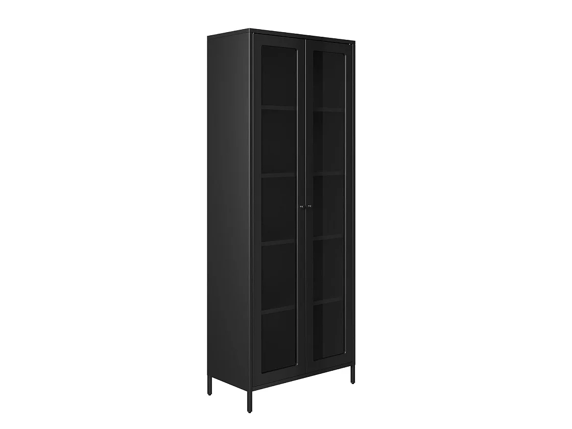 Barla Black Steel Display Cabinet with 2 Glass Doors 70x180x35cm