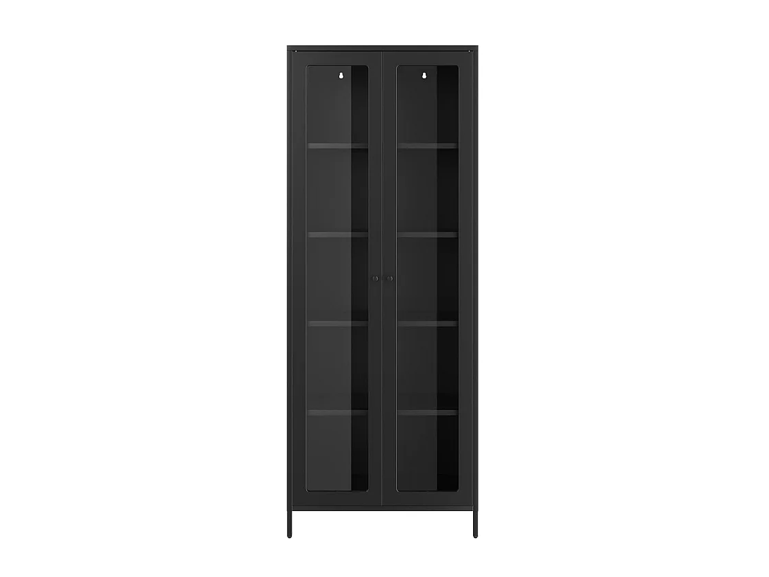 Barla Black Steel Display Cabinet with 2 Glass Doors 70x180x35cm