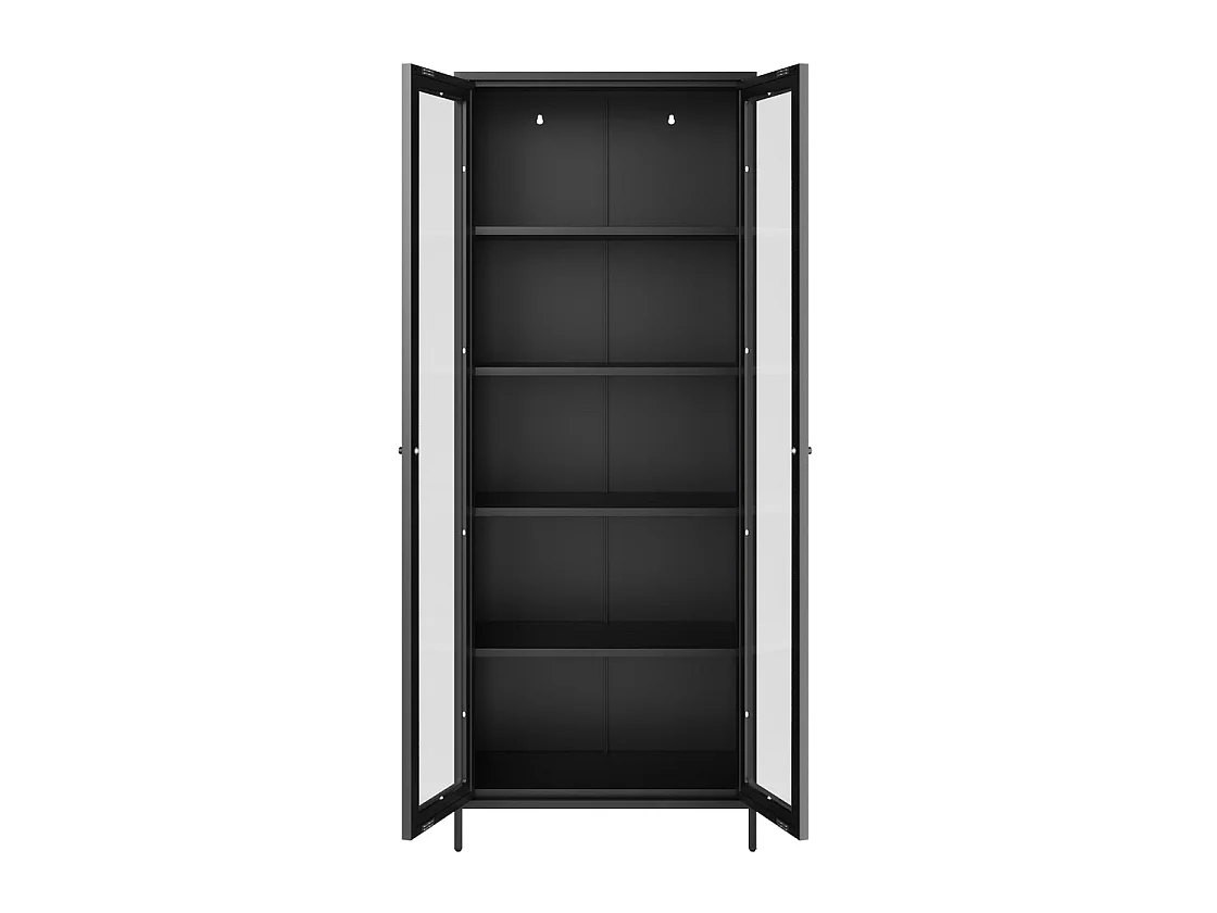 Barla Black Steel Display Cabinet with 2 Glass Doors 70x180x35cm