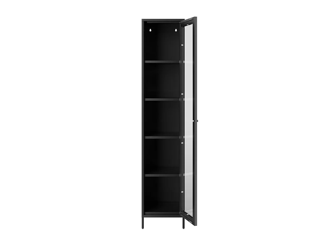 Frank Black Steel Cabinet with Glass Door and 4 Shelves