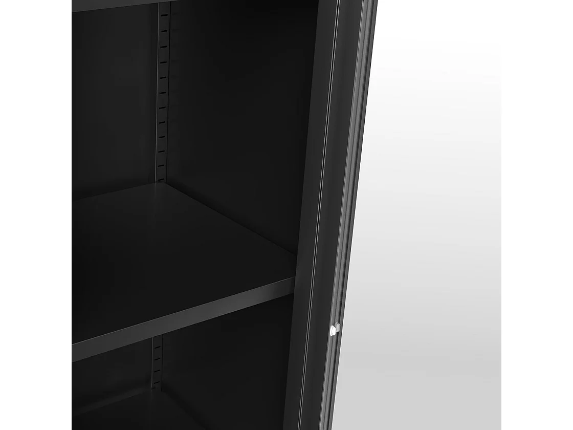 Frank Black Steel Cabinet with Glass Door and 4 Shelves