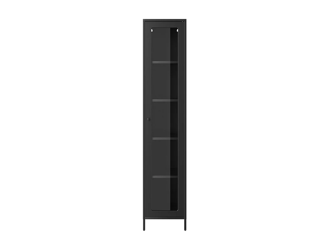 Frank Black Steel Cabinet with Glass Door and 4 Shelves