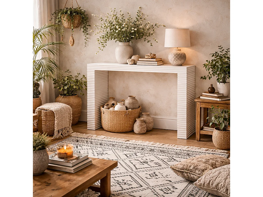 Kinnegad White Wooden Console Table Etched Legs 140cm