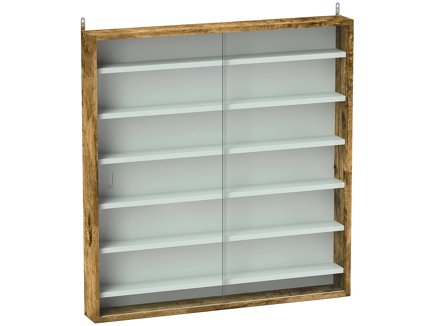 Yovere Rustic Brown Wood and Glass 6 Tier Wall Display Cabinet with Sliding Glass Doors
