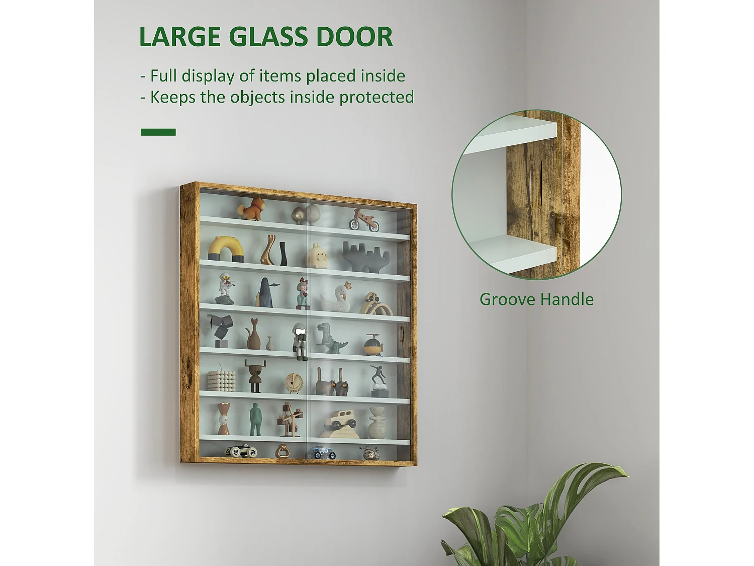 Yovere Rustic Brown Wood and Glass 6 Tier Wall Display Cabinet with Sliding Glass Doors