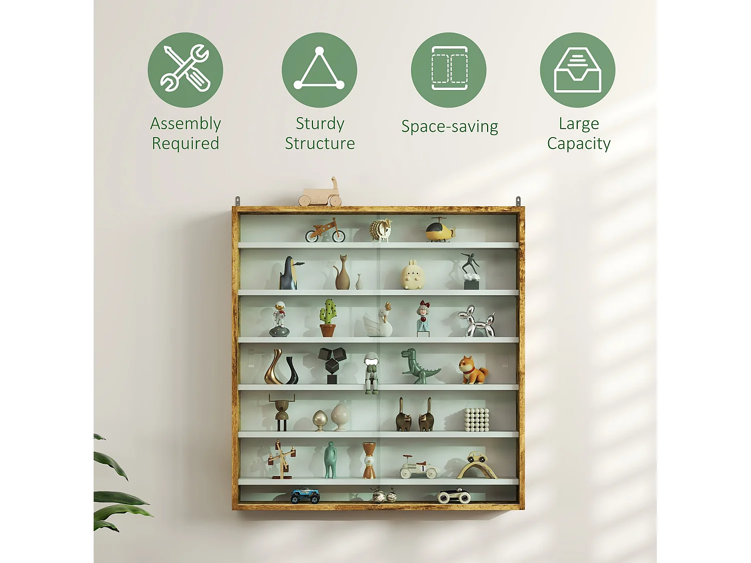 Yovere Rustic Brown Wood and Glass 6 Tier Wall Display Cabinet with Sliding Glass Doors