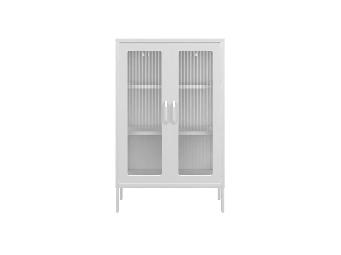 Bramblewood White Matt Steel Cabinet 2 Glass Doors 3 Shelves