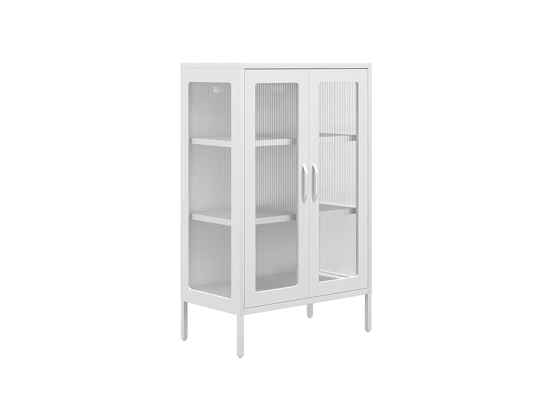 Bramblewood White Matt Steel Cabinet 2 Glass Doors 3 Shelves