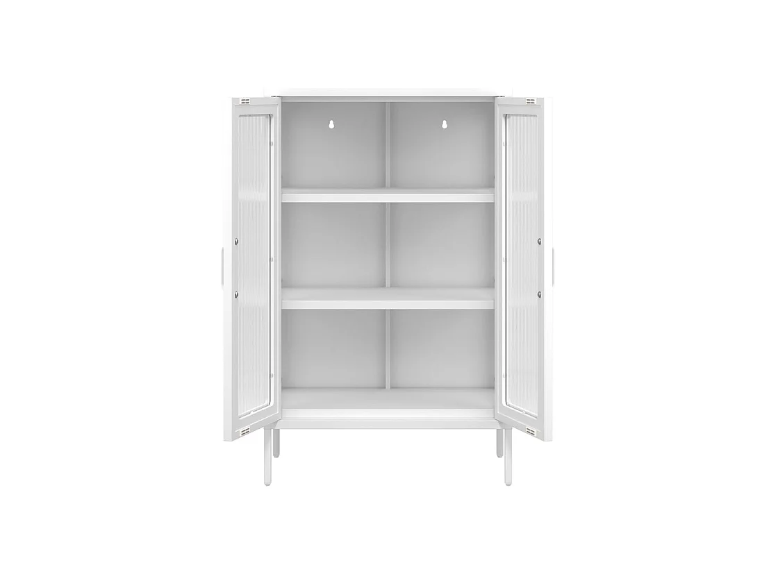 Bramblewood White Matt Steel Cabinet 2 Glass Doors 3 Shelves