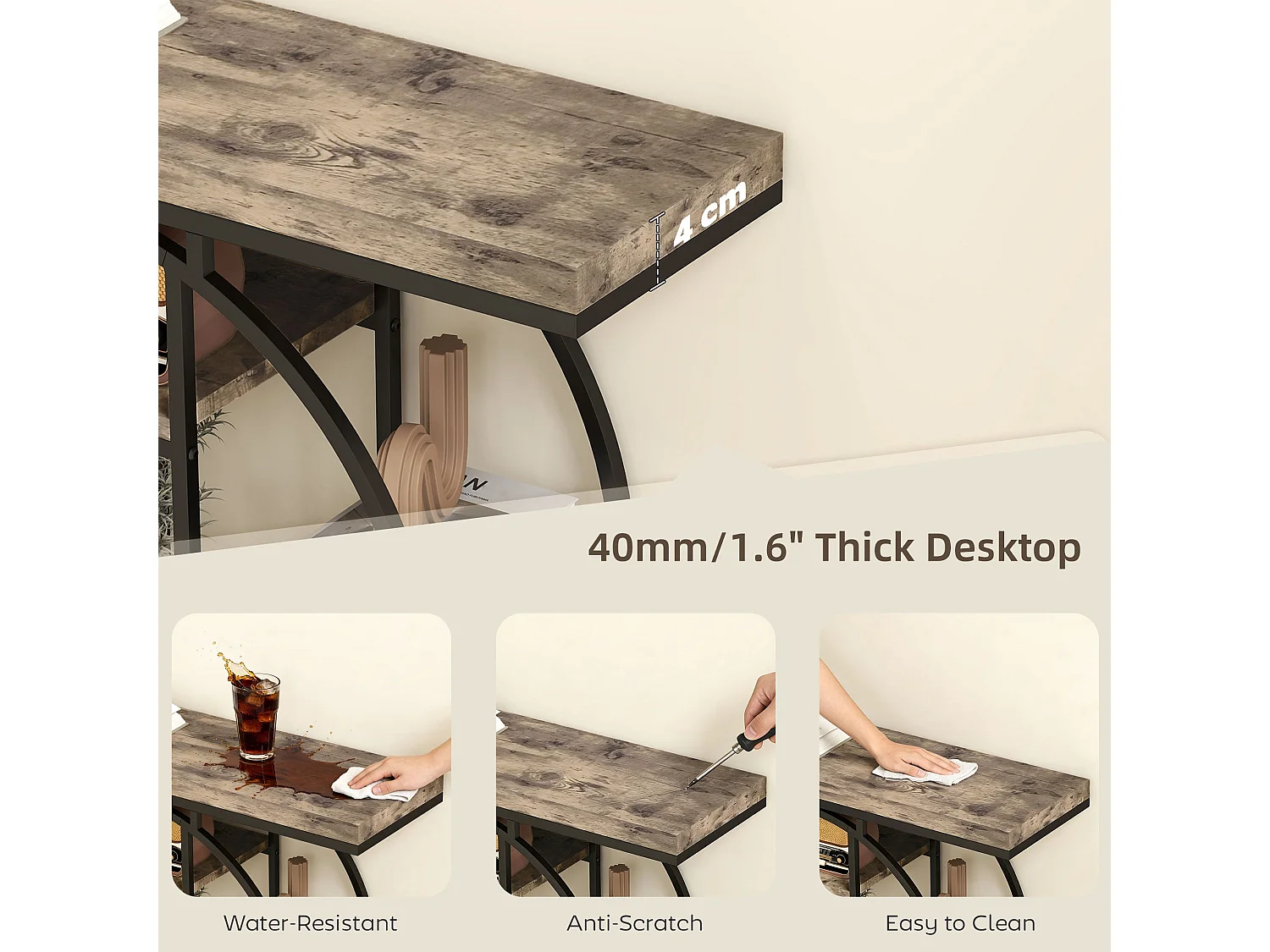 Reyore Industrial Console Table Rustic Brown Wooden Shelves Black Steel Frame 6 Open Shelves