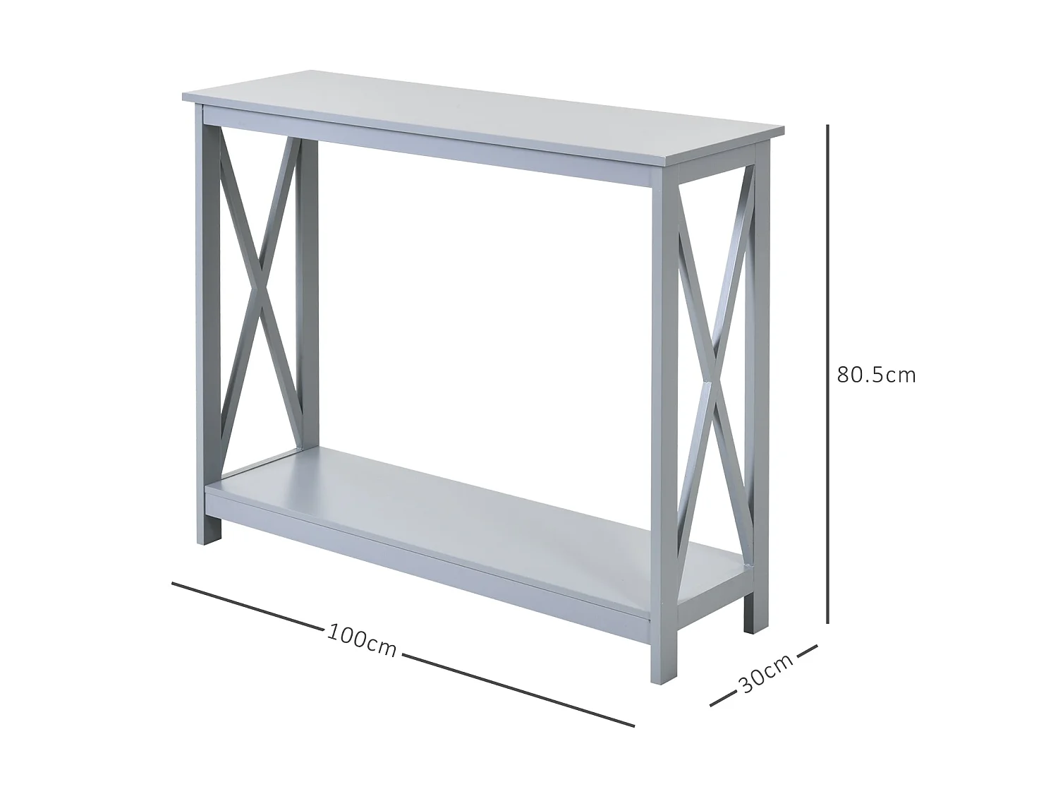 Reluba Grey Console Table with X Frame and Bottom Shelf 100cm