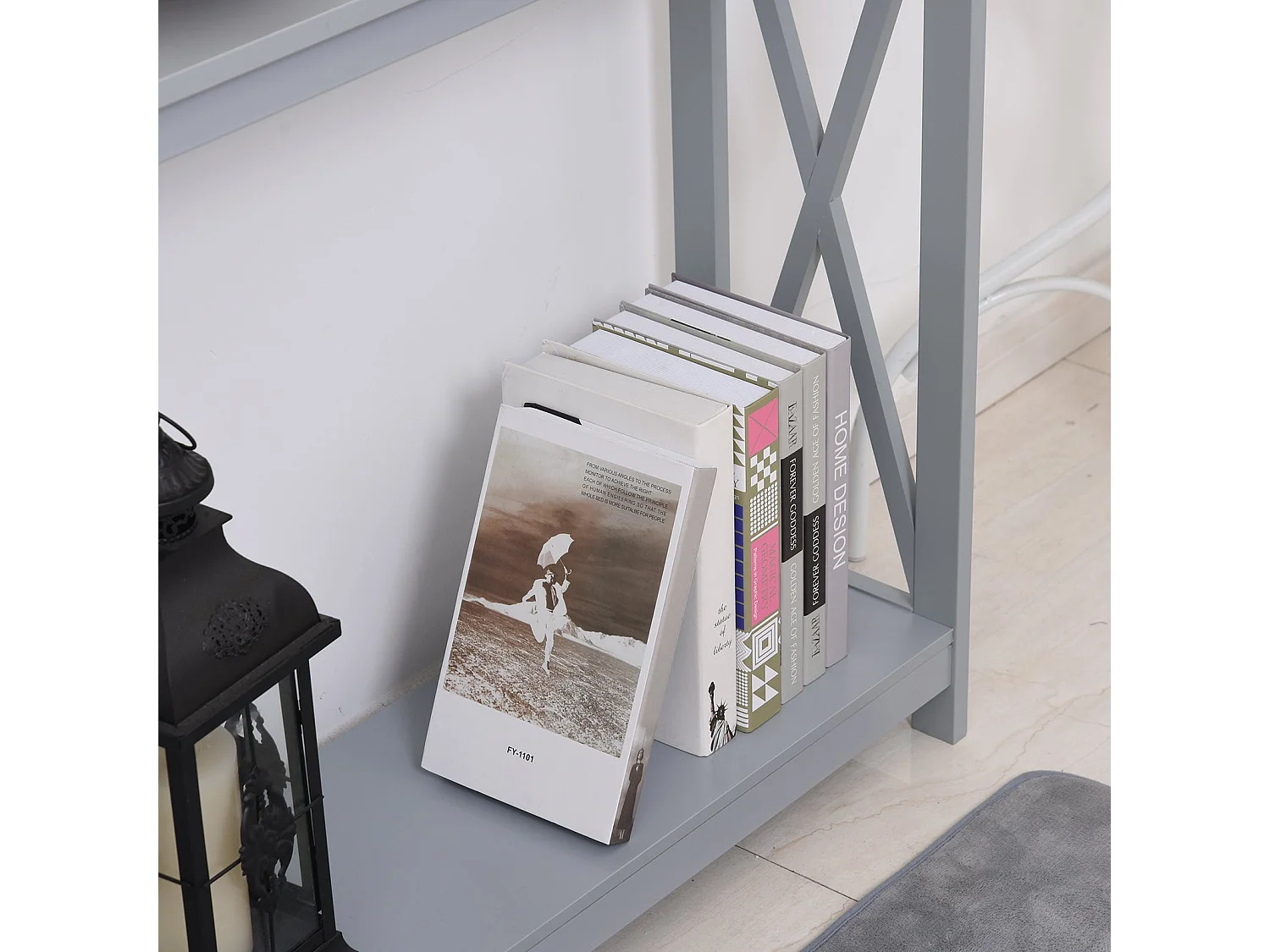 Reluba Grey Console Table with X Frame and Bottom Shelf 100cm