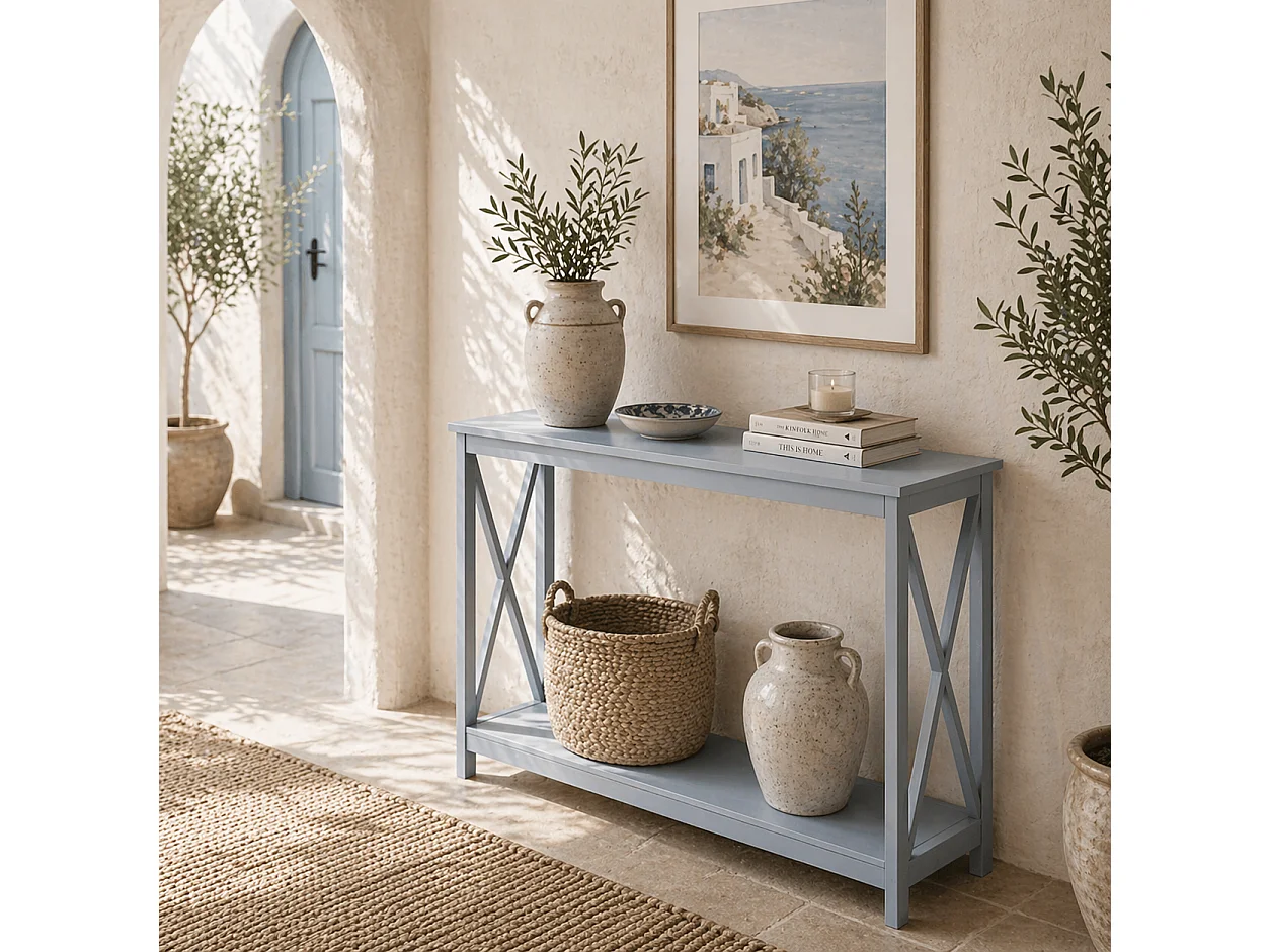 Reluba Grey Console Table with X Frame and Bottom Shelf 100cm