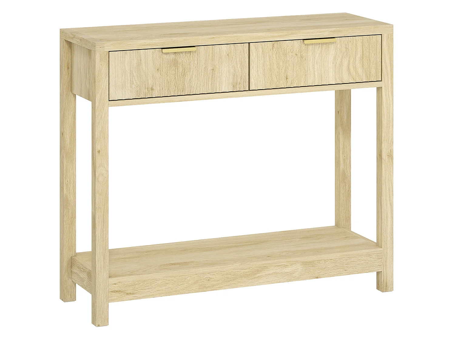 Kesoyo 90cm Natural Wood Console Table with Fluted Drawers and Lower Shelf